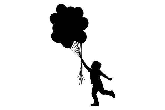Download Child Holding Balloons Silhouette Black - Black Collection