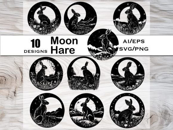 Download Moon Hare Black Silhouette Vector Bundle - Black Collection