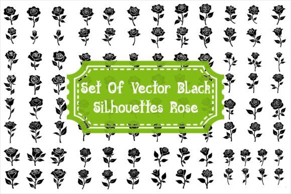 Download Set of Vector Black Silhouettes of Rose - Black Collection