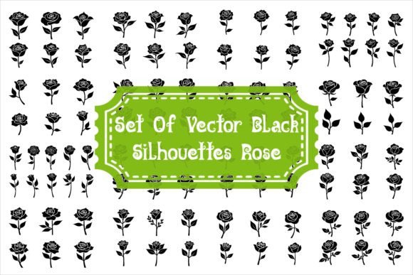 Download Set of Vector Black Silhouettes of Rose - Black Collection