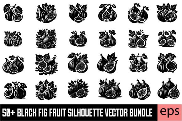 Download Black Fig Fruit Silhouette Vector Bundle - Black Collection