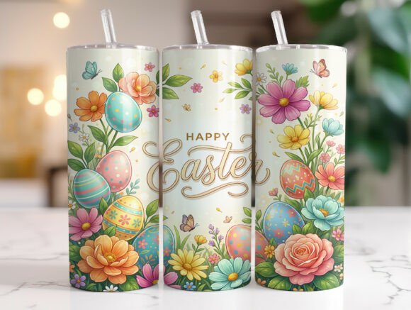 Download Happy Easter Floral Eggs 20oz Tumbler - Premium Bundle