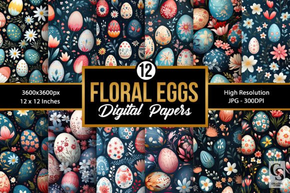 Download Cute Floral Eggs Digital Papers - Floral eggs Collection