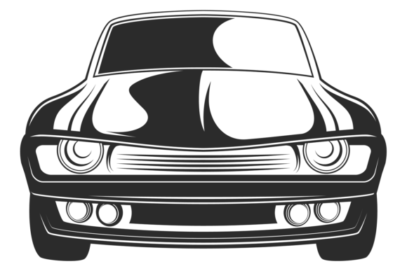 Download Black Muscle Car Front View. Retro Auto - Black Collection