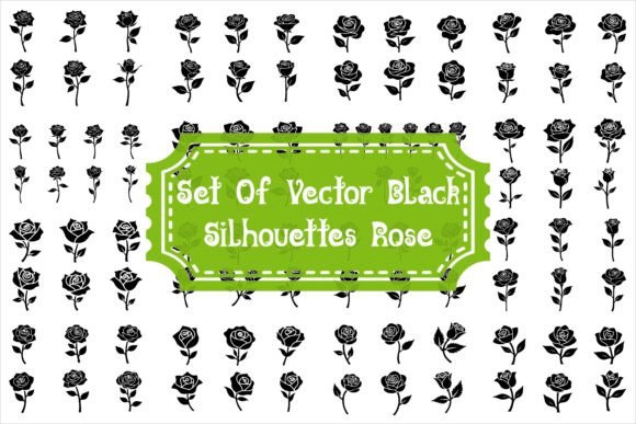 Download Set of Vector Black Silhouettes of Rose - Black Collection